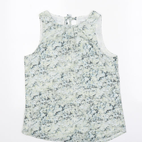 H&M Womens Green Geometric Polyester Basic Tank Size 6 Boat Neck
