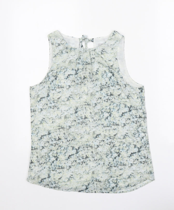 H&M Womens Green Geometric Polyester Basic Tank Size 6 Boat Neck