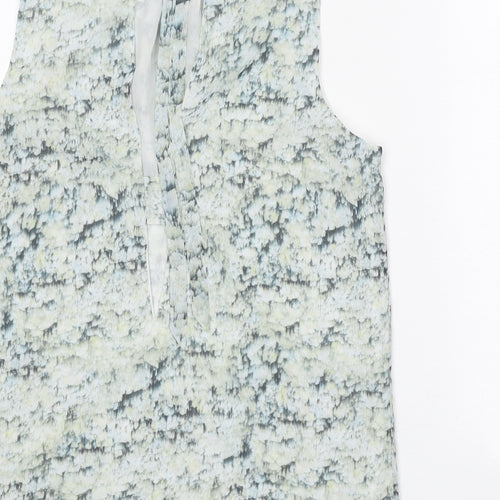 H&M Womens Green Geometric Polyester Basic Tank Size 6 Boat Neck