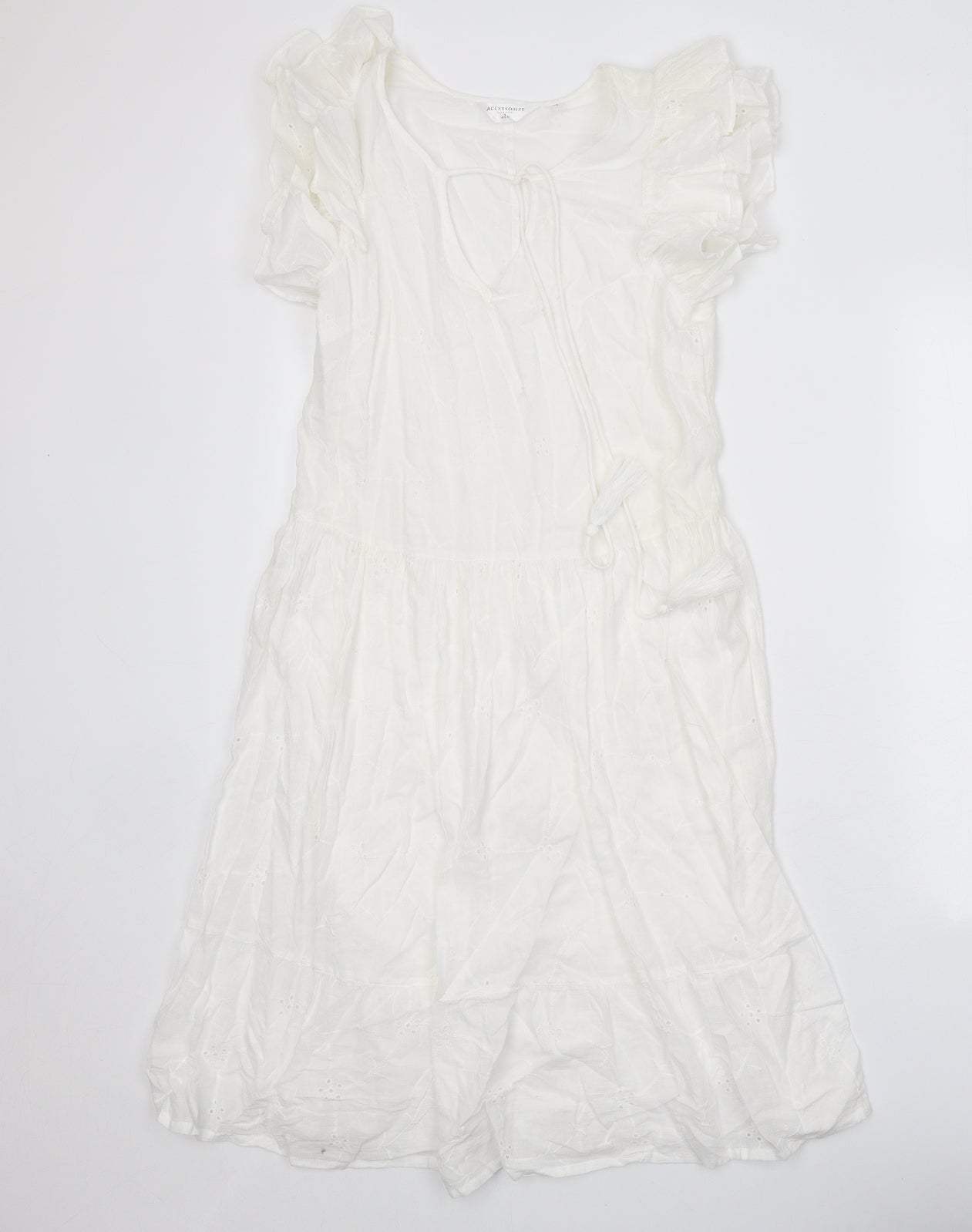 Accessorize Womens White 100% Cotton A-Line Size 8 V-Neck Tie