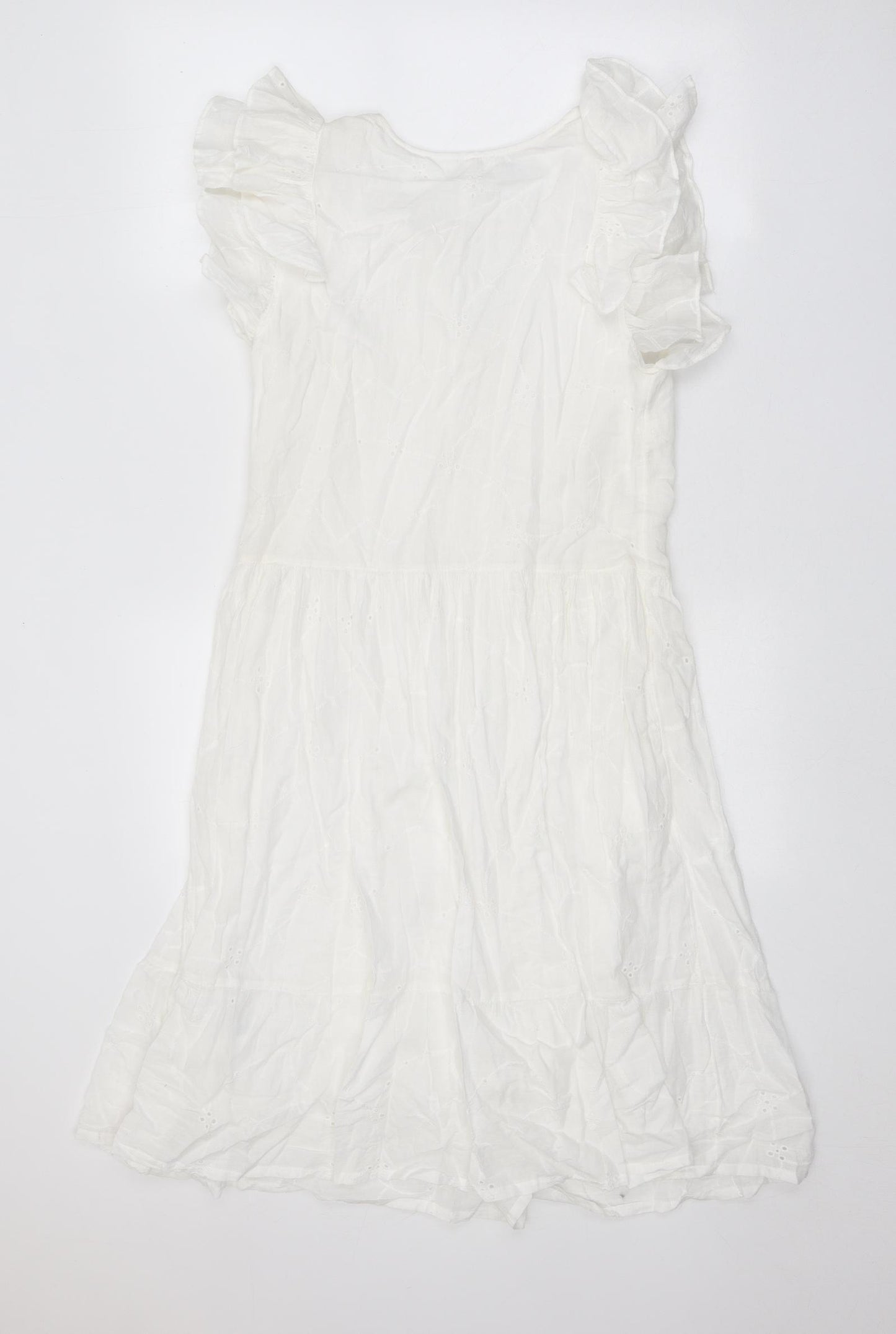 Accessorize Womens White 100% Cotton A-Line Size 8 V-Neck Tie