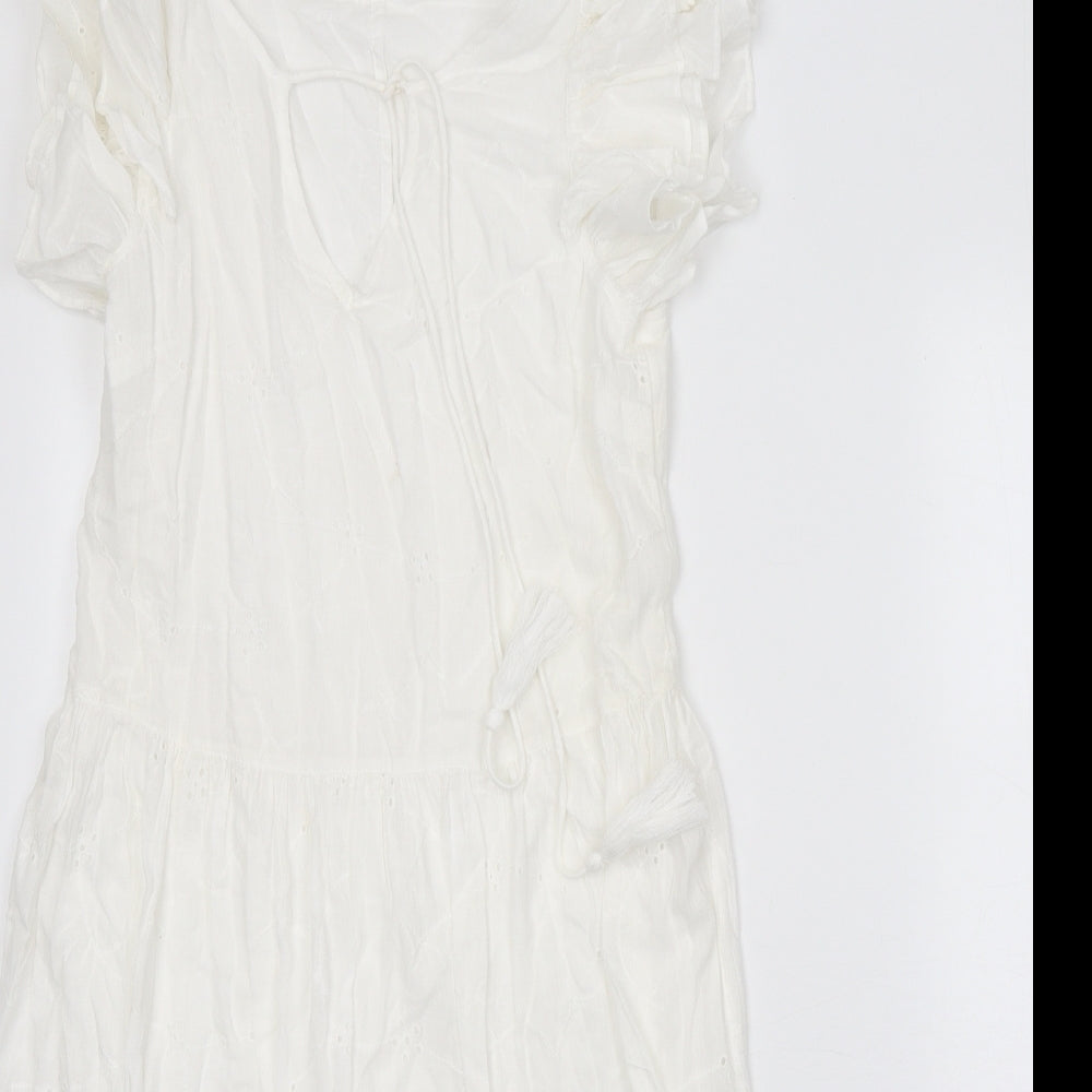 Accessorize Womens White 100% Cotton A-Line Size 8 V-Neck Tie