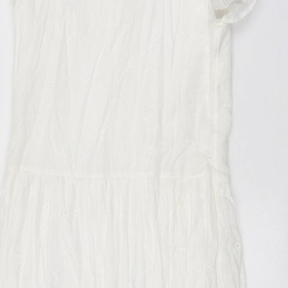 Accessorize Womens White 100% Cotton A-Line Size 8 V-Neck Tie
