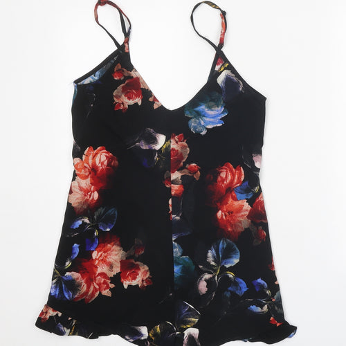 Pull&Bear Womens Black Geometric Polyester Playsuit One-Piece Size S Zip