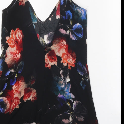 Pull&Bear Womens Black Geometric Polyester Playsuit One-Piece Size S Zip