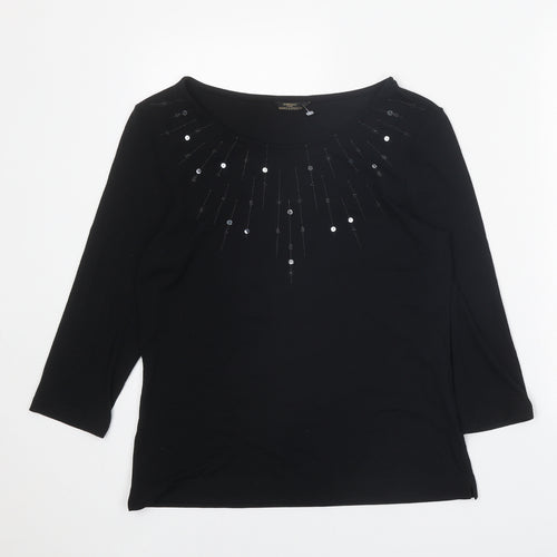 St Michael Womens Black Viscose Basic Blouse Size 12 Boat Neck