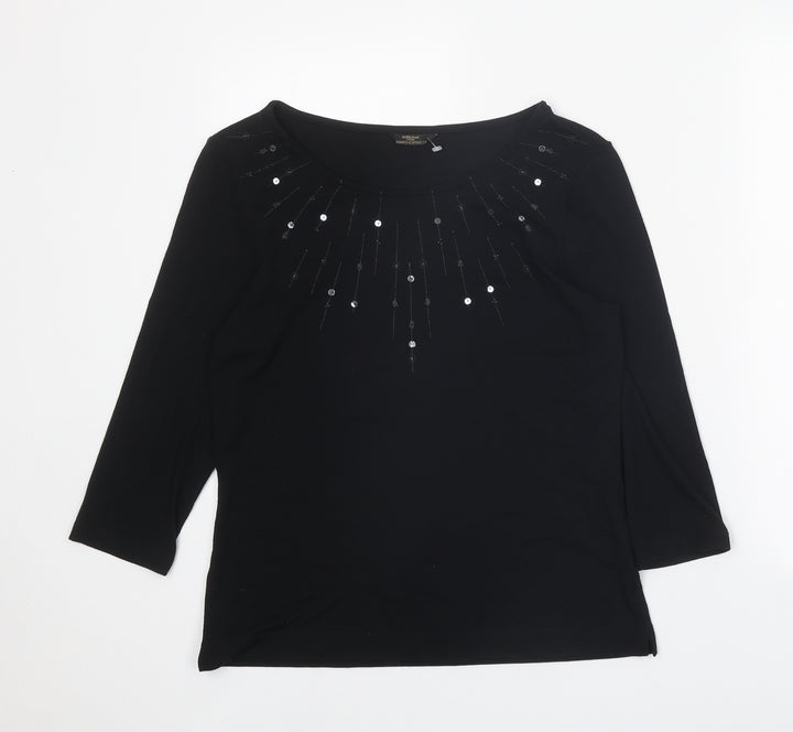 St Michael Womens Black Viscose Basic Blouse Size 12 Boat Neck