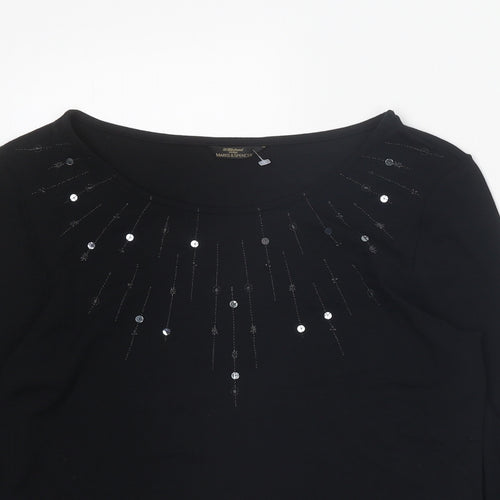 St Michael Womens Black Viscose Basic Blouse Size 12 Boat Neck
