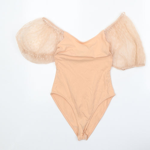 Primark Womens Orange Cotton Bodysuit One-Piece Size 6 Snap - Mesh Sleeve