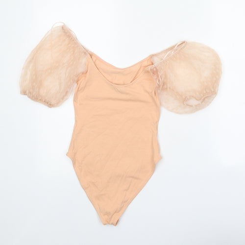 Primark Womens Orange Cotton Bodysuit One-Piece Size 6 Snap - Mesh Sleeve