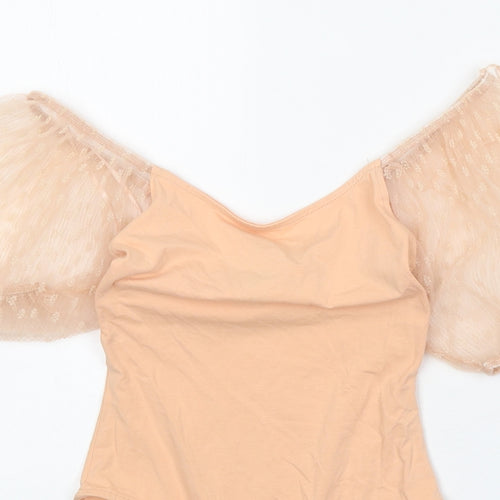 Primark Womens Orange Cotton Bodysuit One-Piece Size 6 Snap - Mesh Sleeve