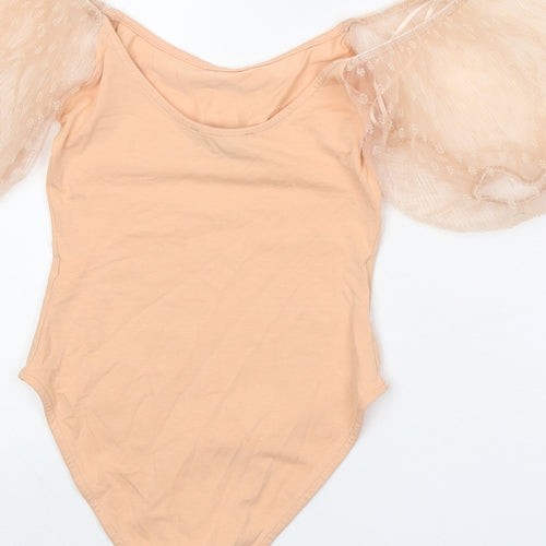 Primark Womens Orange Cotton Bodysuit One-Piece Size 6 Snap - Mesh Sleeve