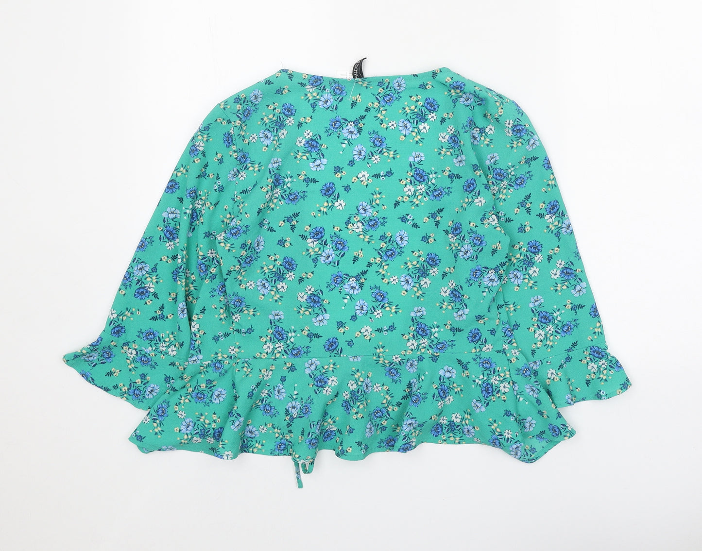 Divided Womens Green Floral Polyester Basic Blouse Size 8 V-Neck