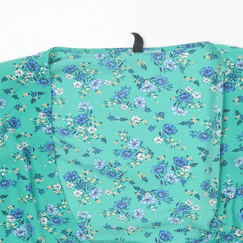 Divided Womens Green Floral Polyester Basic Blouse Size 8 V-Neck