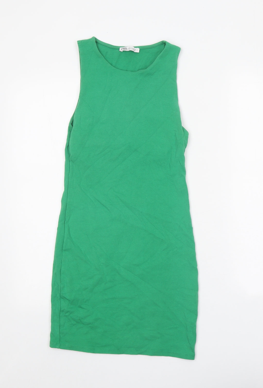 Zara Womens Green Cotton Tank Dress Size M Boat Neck Pullover