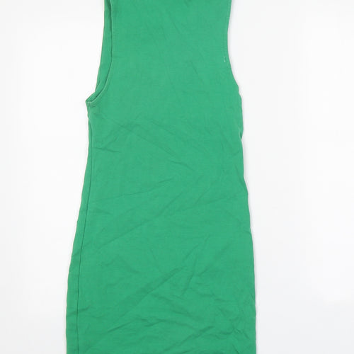 Zara Womens Green Cotton Tank Dress Size M Boat Neck Pullover