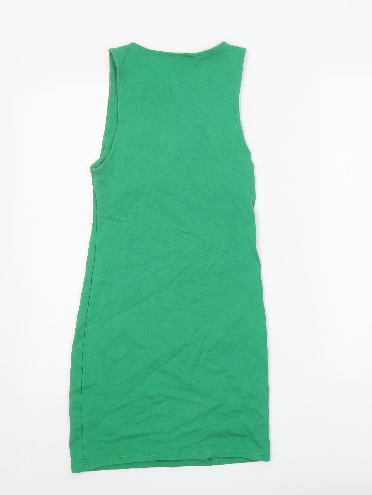 Zara Womens Green Cotton Tank Dress Size M Boat Neck Pullover