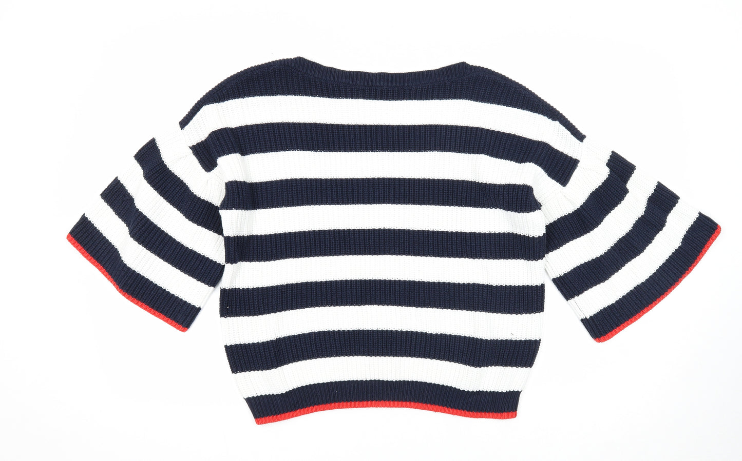 TU Womens Blue Round Neck Striped Cotton Pullover Jumper Size 14