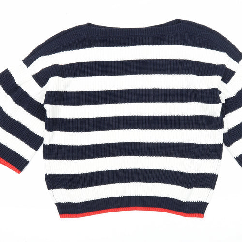 TU Womens Blue Round Neck Striped Cotton Pullover Jumper Size 14