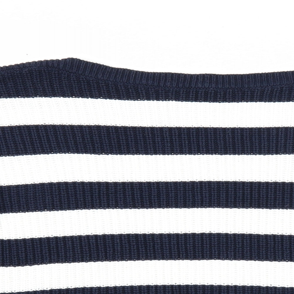 TU Womens Blue Round Neck Striped Cotton Pullover Jumper Size 14