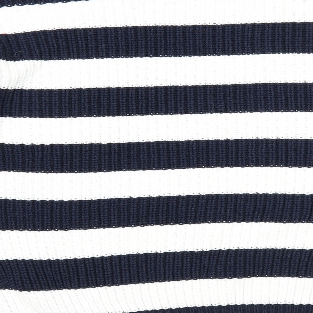 TU Womens Blue Round Neck Striped Cotton Pullover Jumper Size 14