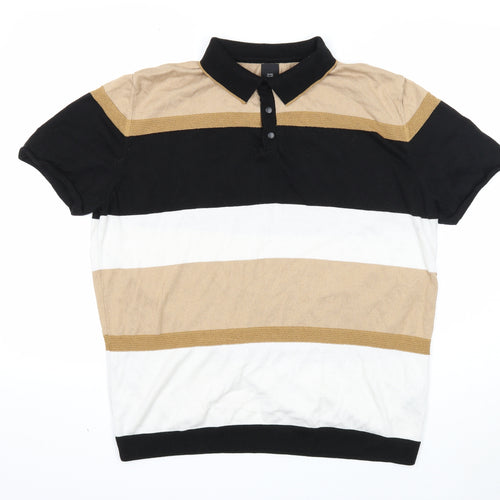 River Island Mens Multicoloured Striped Cotton Polo Size XL Collared Snap