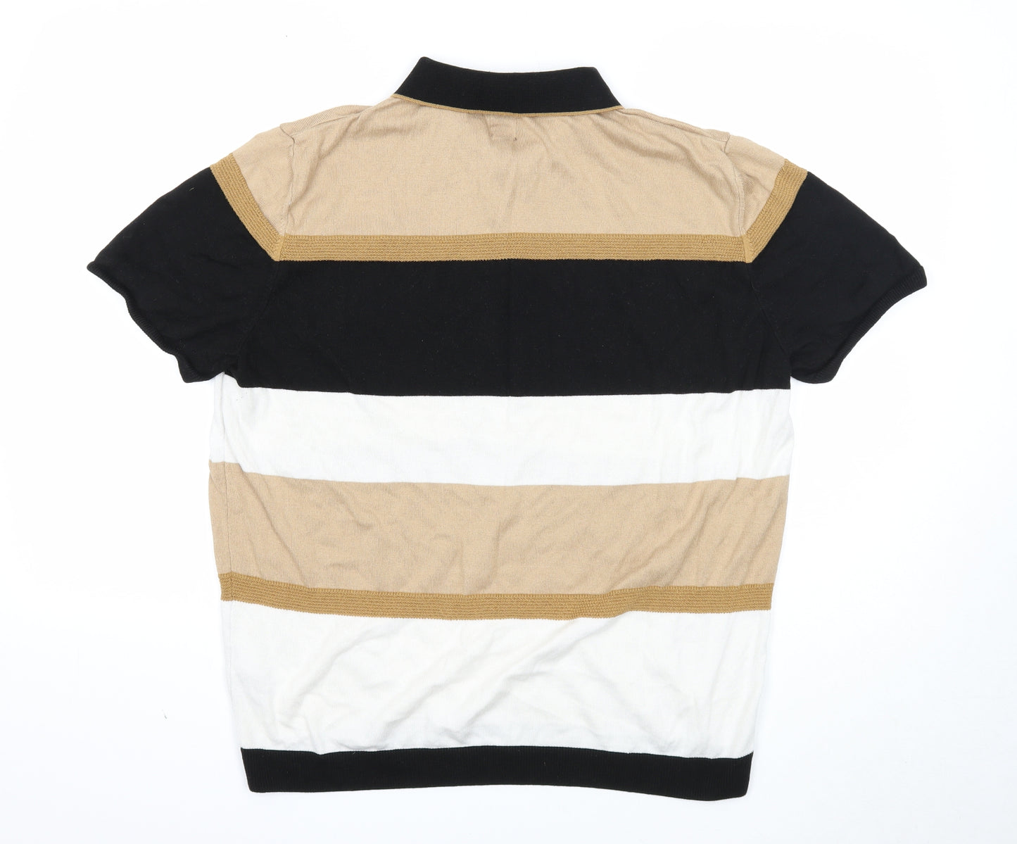 River Island Mens Multicoloured Striped Cotton Polo Size XL Collared Snap