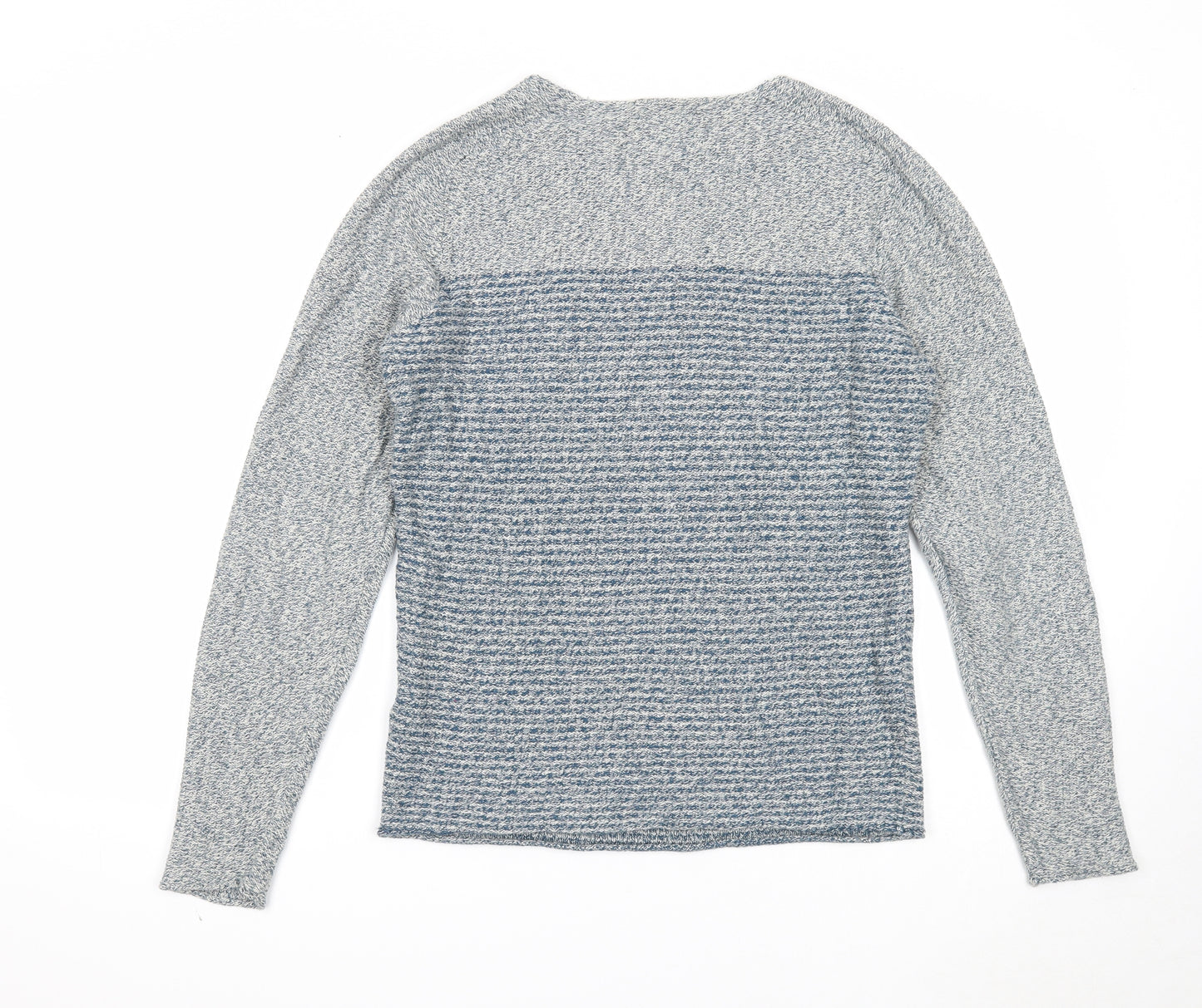 ONLY & SONS Mens Grey Round Neck Striped Cotton Pullover Jumper Size M Long Sleeve