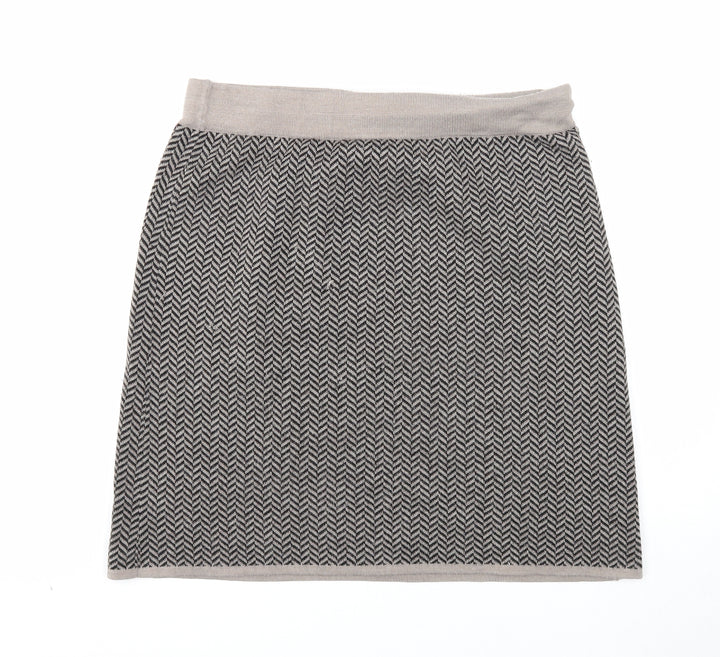 Adrienne Vittadini Womens Brown Herringbone Acrylic Straight & Pencil Skirt Size L