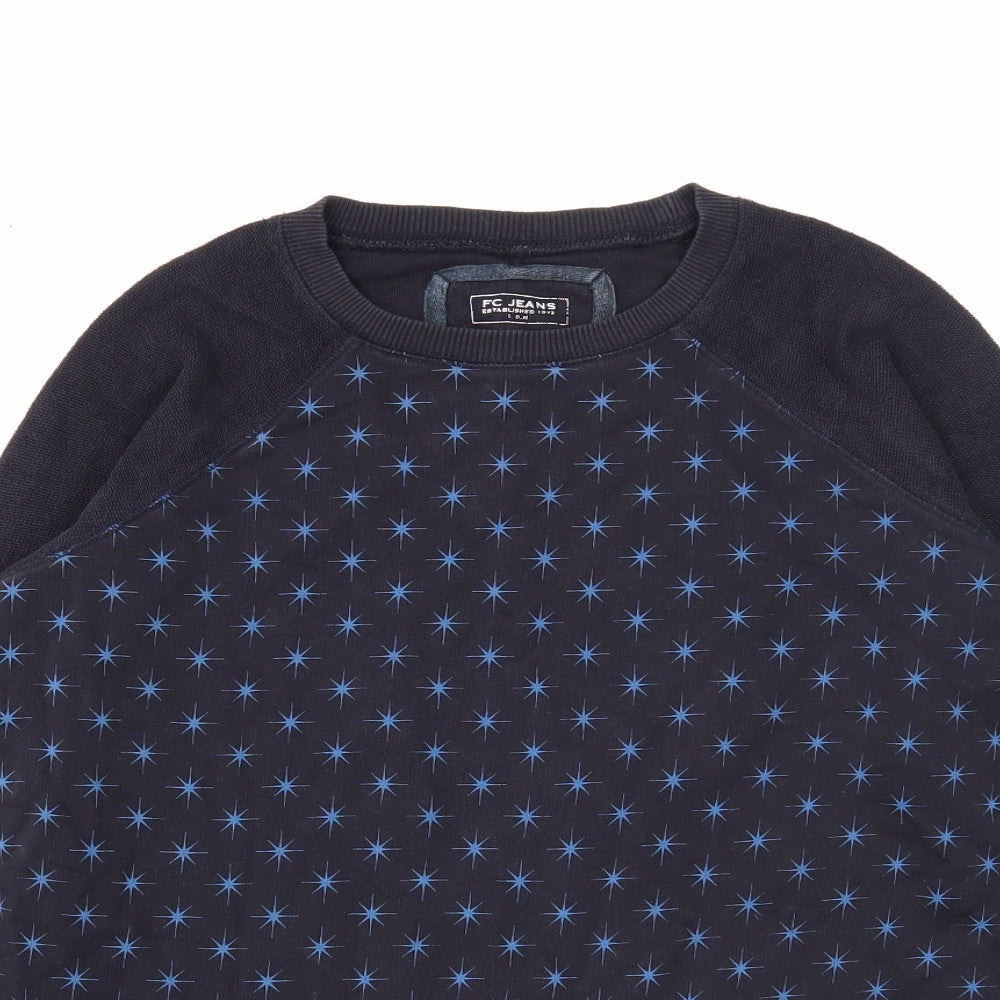 FC Jeans Mens Blue Geometric Cotton Pullover Sweatshirt Size XS - Stars