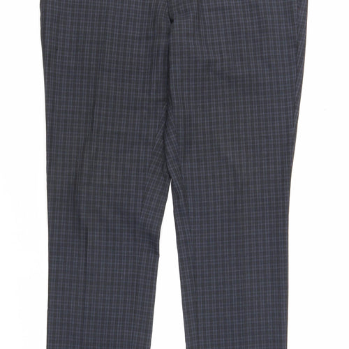 Preworn Mens Blue Plaid Polyester Dress Pants Trousers Size 34 in L33 in Regular Zip