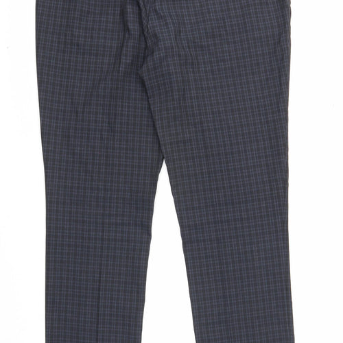 Preworn Mens Blue Plaid Polyester Dress Pants Trousers Size 34 in L33 in Regular Zip