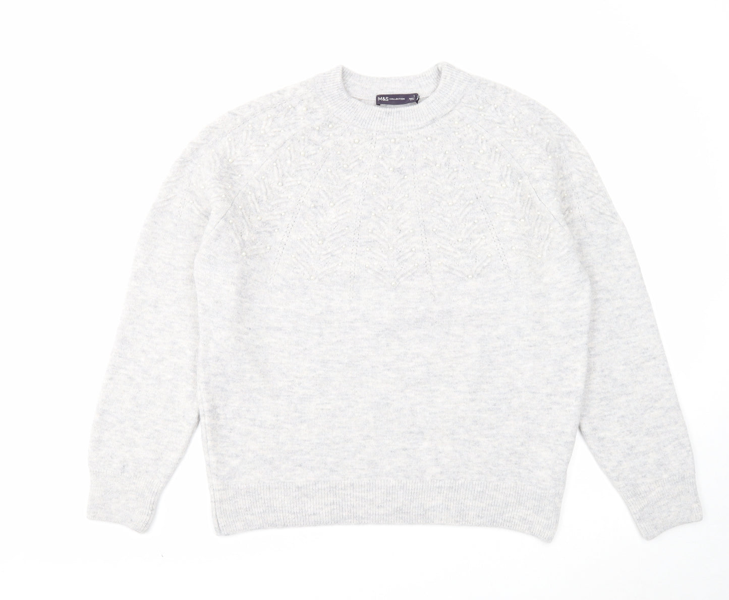 Marks and Spencer Womens Grey Round Neck Acrylic Pullover Jumper Size L