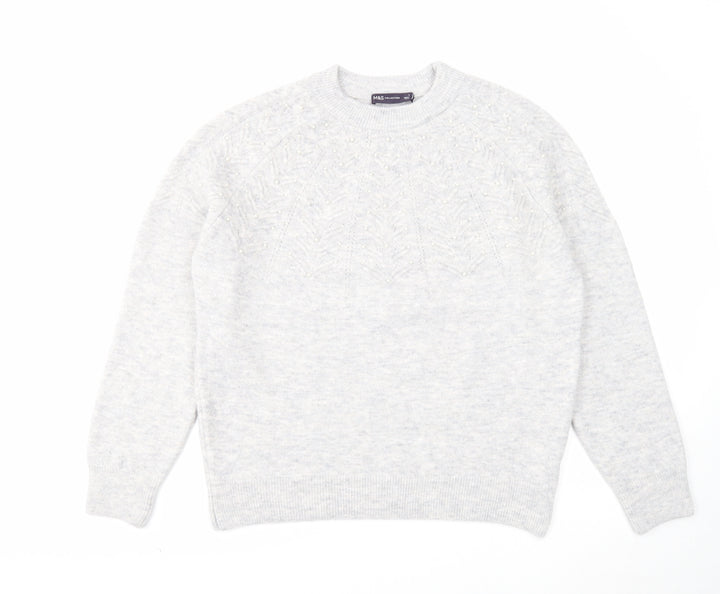 Marks and Spencer Womens Grey Round Neck Acrylic Pullover Jumper Size L