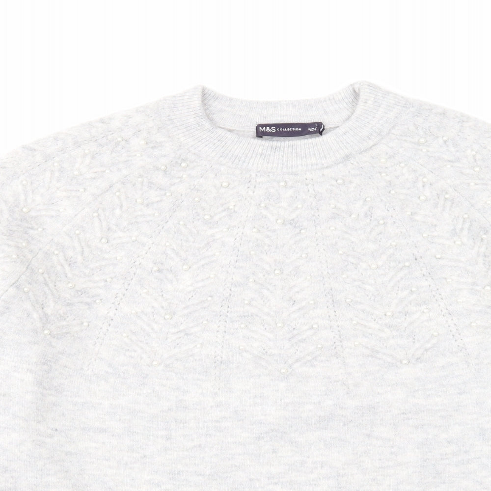 Marks and Spencer Womens Grey Round Neck Acrylic Pullover Jumper Size L