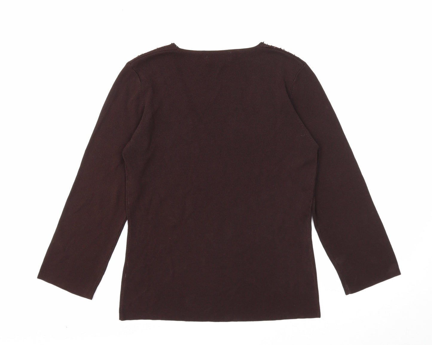 Pomodoro Womens Brown Viscose Basic T-Shirt Size 16 V-Neck - Size 16-18