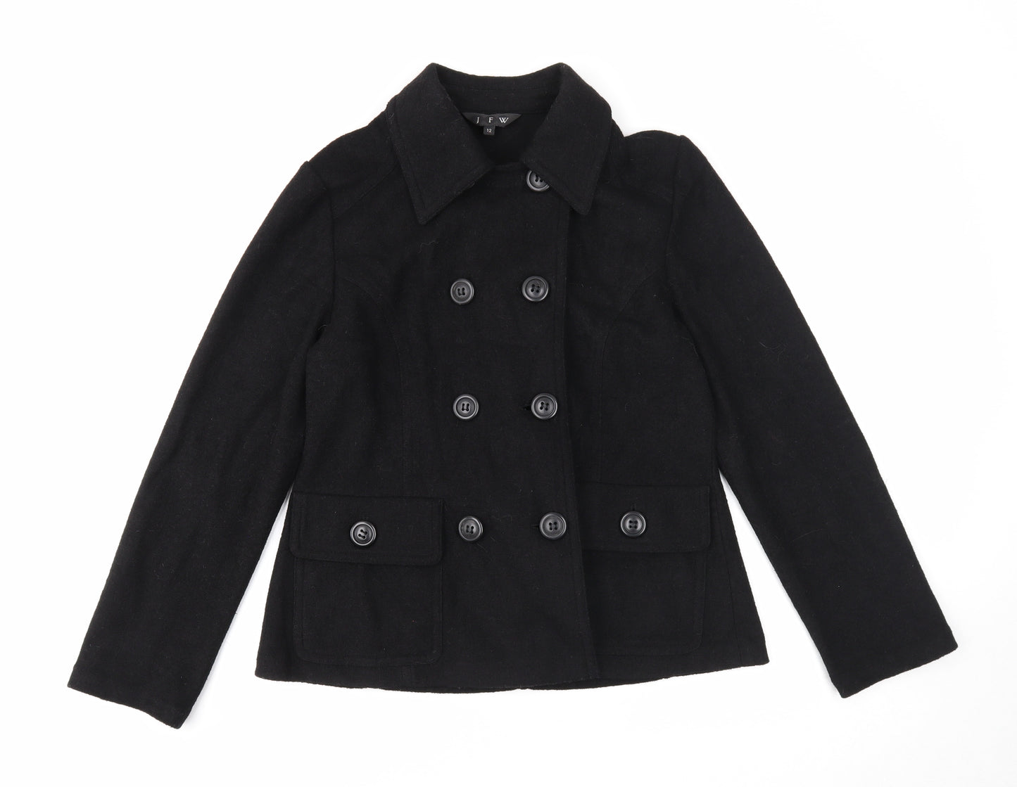 JFW Womens Black Pea Coat Jacket Size 12 Button