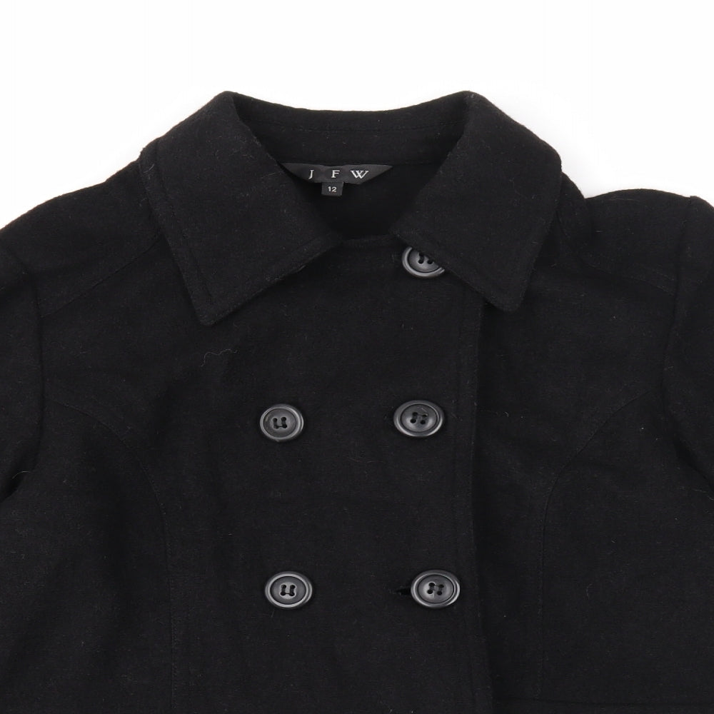 JFW Womens Black Pea Coat Jacket Size 12 Button