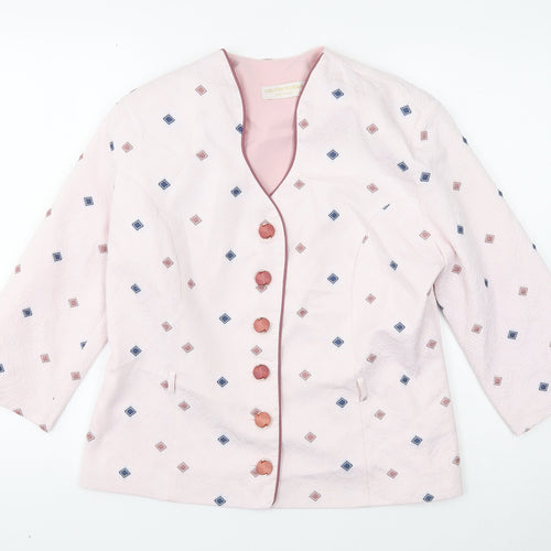 Golden Woman Womens Pink Geometric Jacket Blazer Size 16 Button