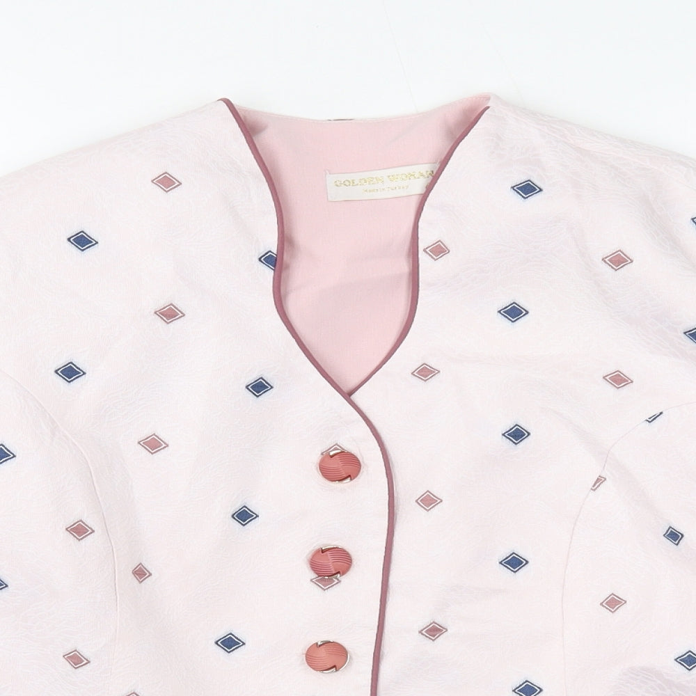 Golden Woman Womens Pink Geometric Jacket Blazer Size 16 Button