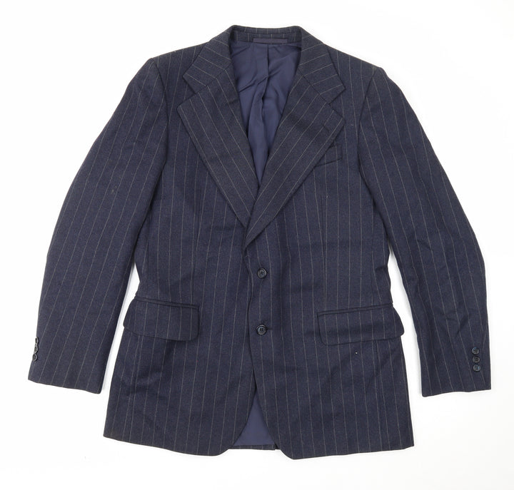 C&A Mens Blue Striped Wool Jacket Suit Jacket Size 40 Regular