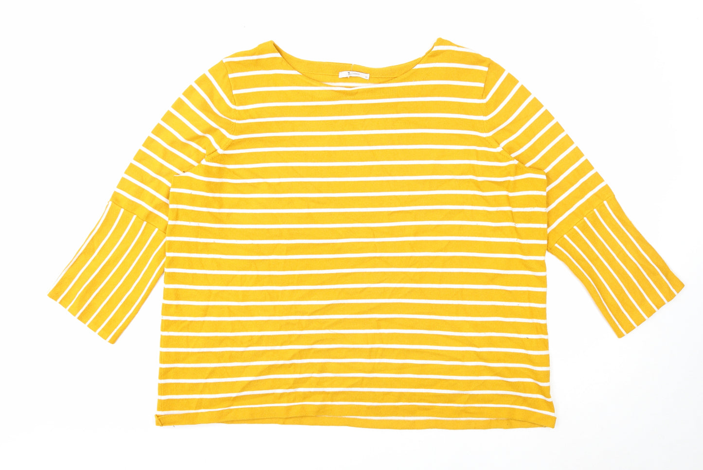 TU Womens Yellow Round Neck Striped Polyester Pullover Jumper Size 22