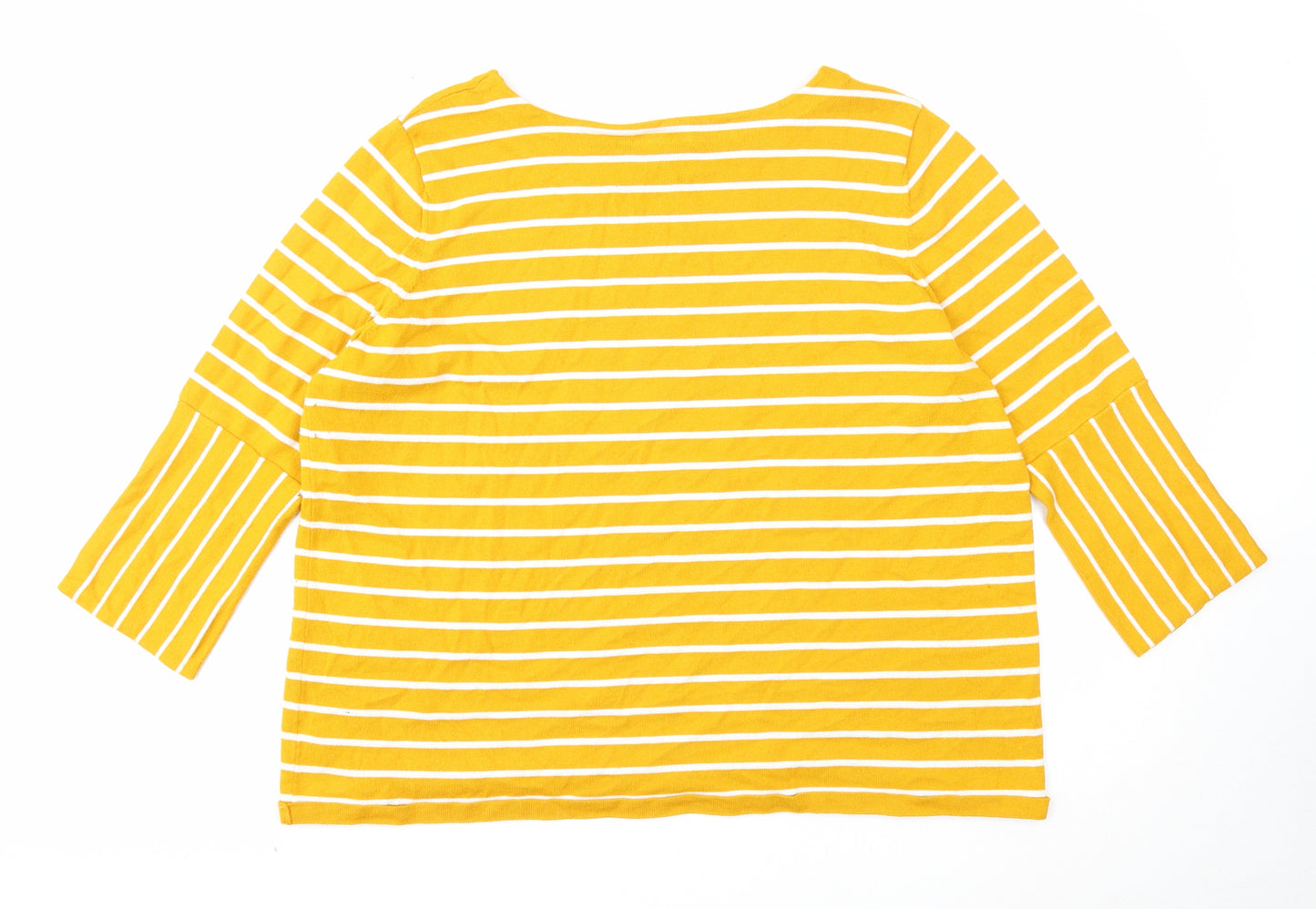 TU Womens Yellow Round Neck Striped Polyester Pullover Jumper Size 22