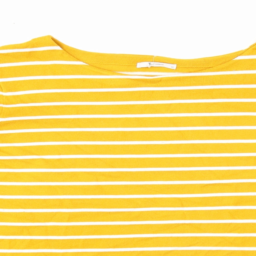 TU Womens Yellow Round Neck Striped Polyester Pullover Jumper Size 22