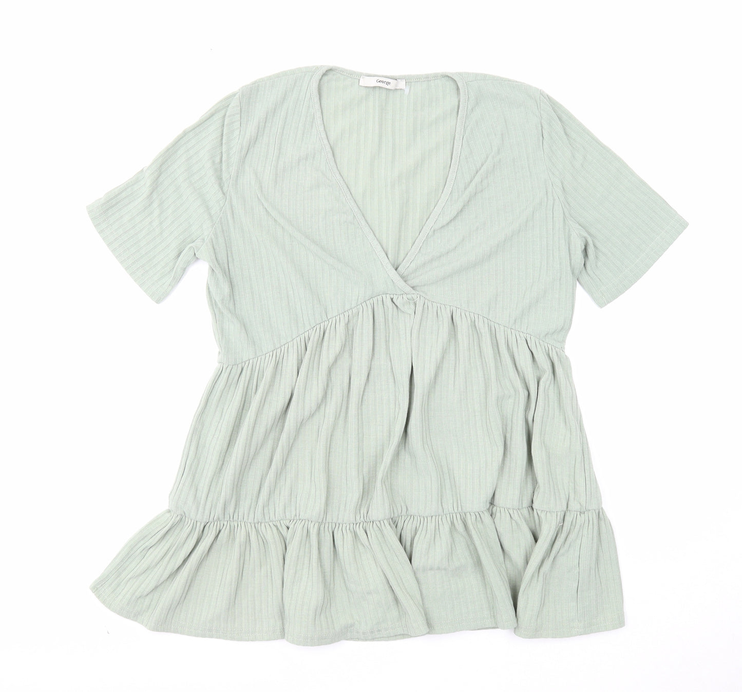 George Womens Green Polyester Basic T-Shirt Size 10 V-Neck - Ribbed