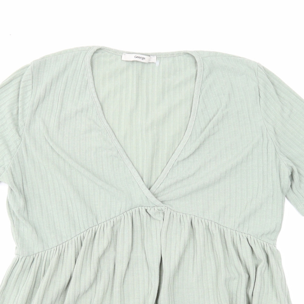 George Womens Green Polyester Basic T-Shirt Size 10 V-Neck - Ribbed