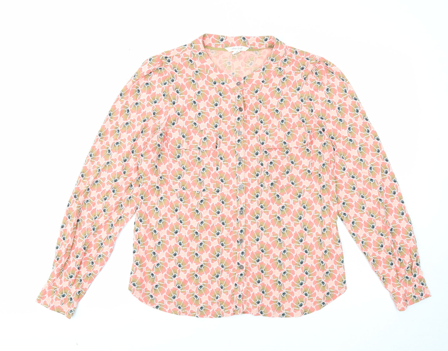 White Stuff Womens Pink Floral Cotton Basic Button-Up Size 10 Round Neck