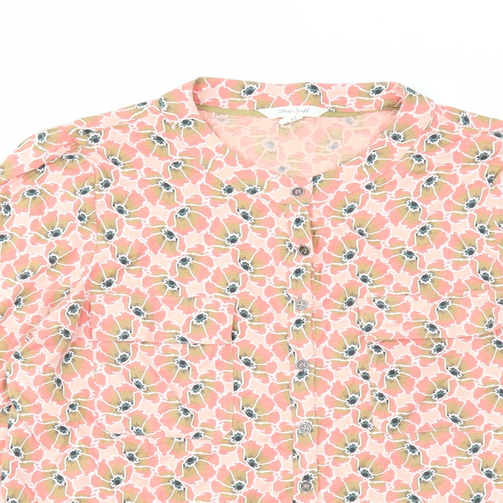White Stuff Womens Pink Floral Cotton Basic Button-Up Size 10 Round Neck