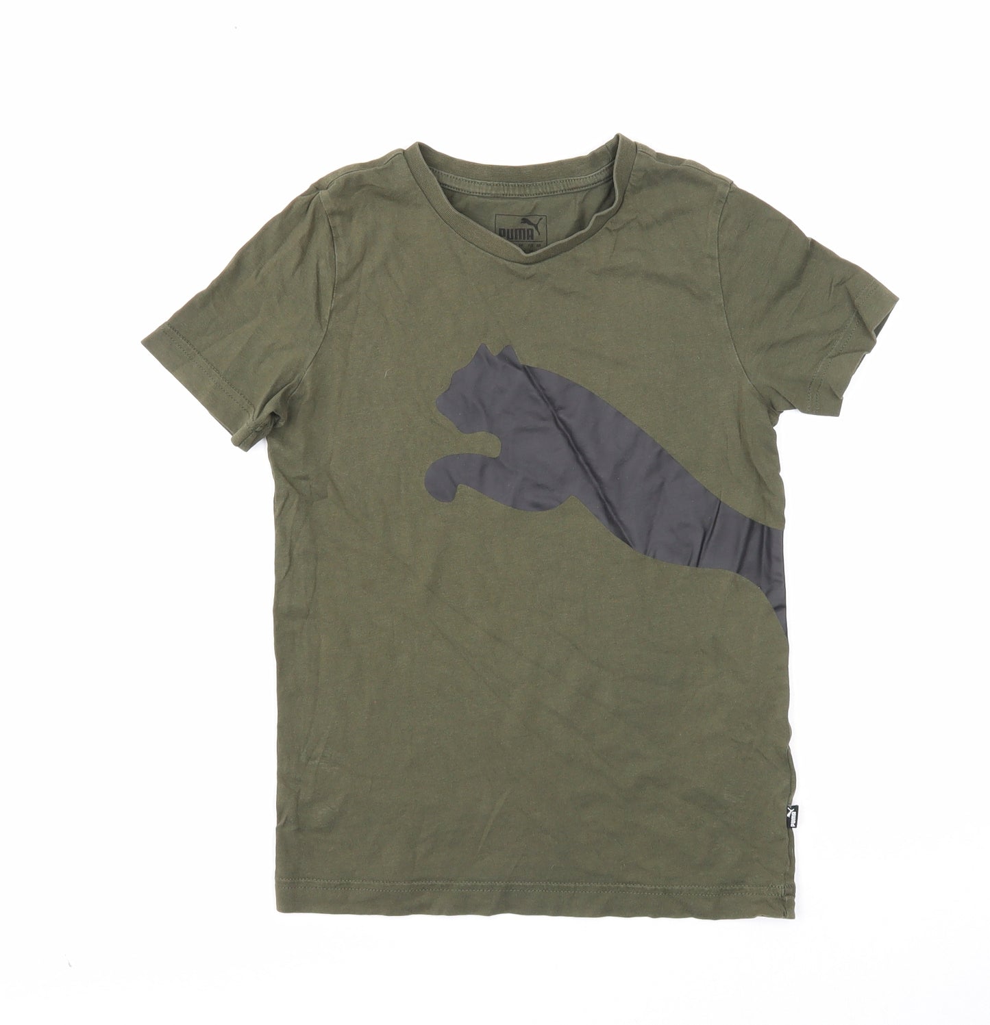 PUMA Boys Green Cotton Basic T-Shirt Size 9-10 Years Round Neck Pullover