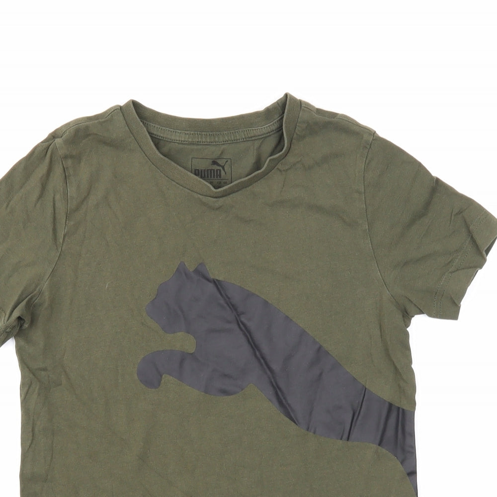 PUMA Boys Green Cotton Basic T-Shirt Size 9-10 Years Round Neck Pullover